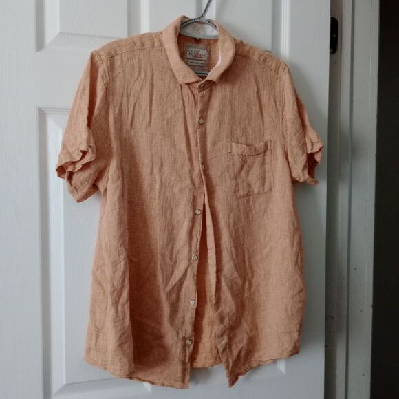 Bruno Positano Button Up Linen Shirt Men’s Size L Orange Short Sleeve Washable - Picture 1 of 5